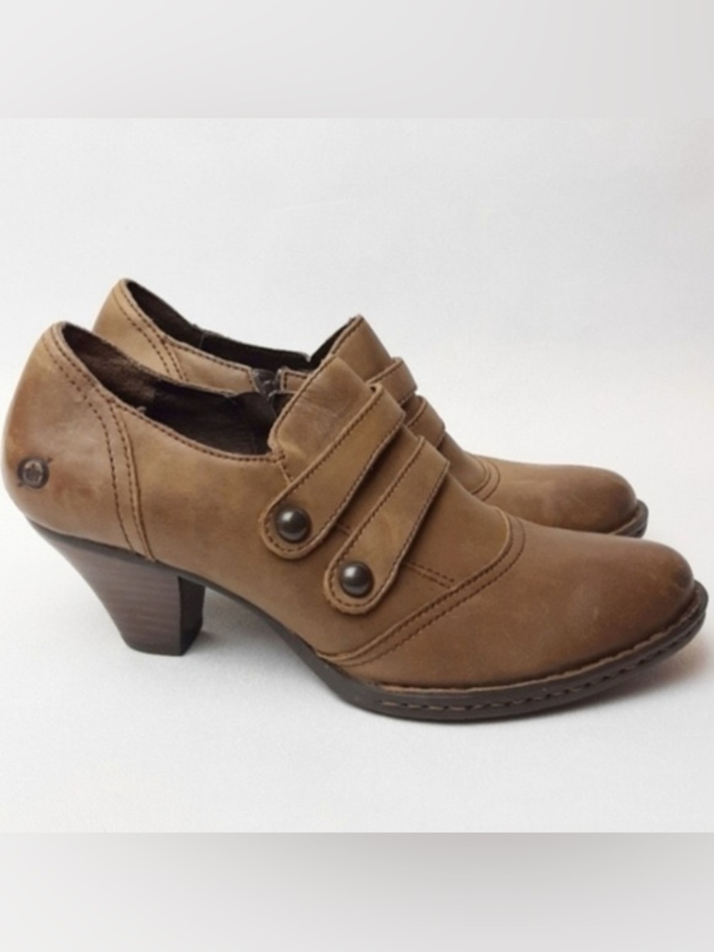 Born Brown Leather Calixta Heeled Ankle Booties